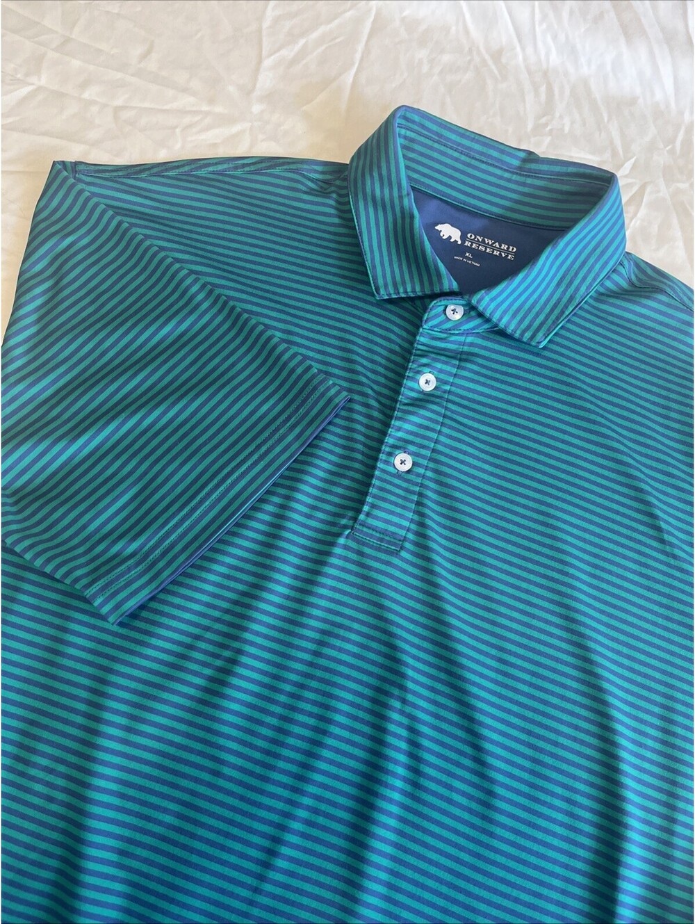 Onward Reserve Polo Shirt Mens XL Green Navy Blue Striped Performance Golf